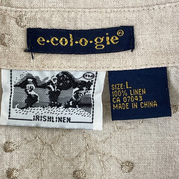 Ecologie Beige Irish Linen Womans Shirt with Embroidered Detail- Large - Picture 2 of 10